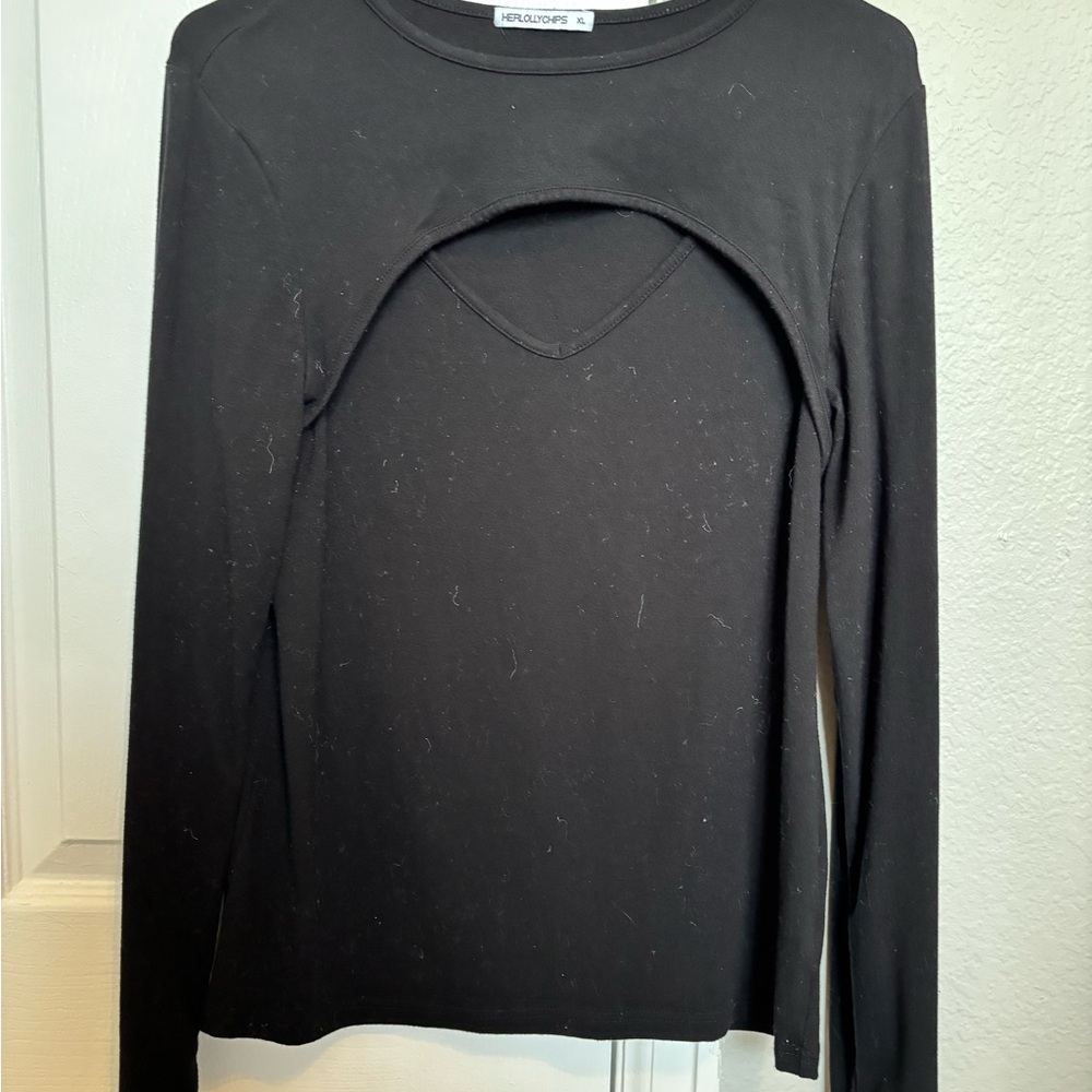 Black Cutout Long Sleeve Top